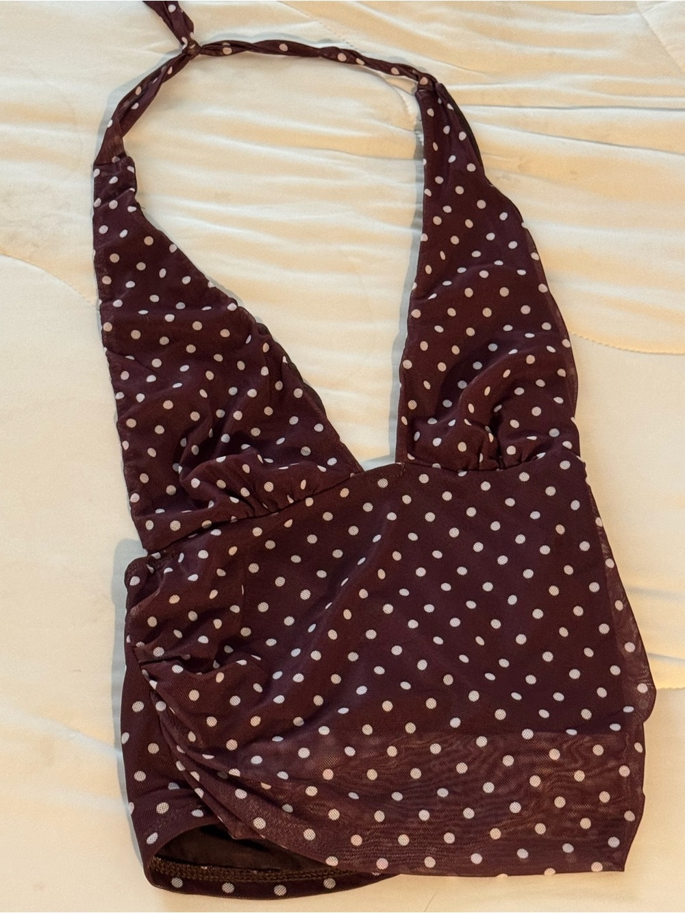 Polka Dot Halter Backless Tank Top in Coffee Brown & White NWOT - Picture 3 of 9